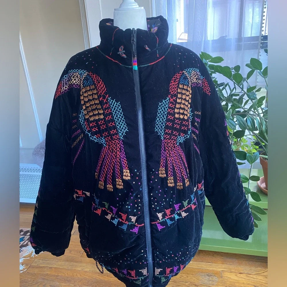 Farm Rio Reversible Embroidered Puffer Jacket Size L